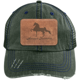 AMERICAN SADDLEBRED ON LEATHER 6990 Distressed Unstructured Trucker Cap - Patch