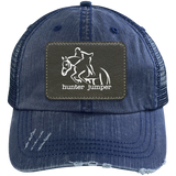 HUNTER JUMPER BLACK LEATHER 6990 Distressed Unstructured Trucker Cap - Patch