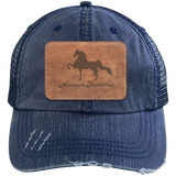 AMERICAN SADDLEBRED ON LEATHER 6990 Distressed Unstructured Trucker Cap - Patch