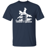 TURNIN AND BURNIN BARREL RACING (white) 4HORSE G500 5.3 oz. T-Shirt