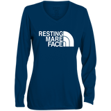 RESTING MARE FACE (white) 1788 Ladies' Moisture-Wicking Long Sleeve V-Neck Tee