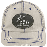 HUNTER JUMPER BLACK LEATHER 6990 Distressed Unstructured Trucker Cap - Patch