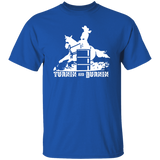 TURNIN AND BURNIN BARREL RACING (white) 4HORSE G500 5.3 oz. T-Shirt