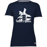 TURNIN AND BURNIN BARREL RACING (white) 4HORSE 64STTX Ladies’ Essential Dri-Power Tee