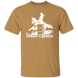 TURNIN AND BURNIN BARREL RACING (white) 4HORSE G500 5.3 oz. T-Shirt