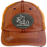 HUNTER JUMPER BLACK LEATHER 6990 Distressed Unstructured Trucker Cap - Patch