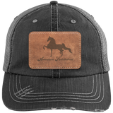 AMERICAN SADDLEBRED ON LEATHER 6990 Distressed Unstructured Trucker Cap - Patch
