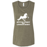 SITTIN TIGHT LOOKIN RIGHT TWH PERFORMANCE(WHITE) B8803 Ladies' Flowy Muscle Tank