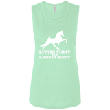 SITTIN TIGHT LOOKIN RIGHT TWH PERFORMANCE(WHITE) B8803 Ladies' Flowy Muscle Tank