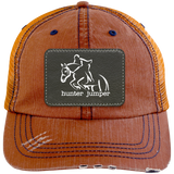 HUNTER JUMPER BLACK LEATHER 6990 Distressed Unstructured Trucker Cap - Patch