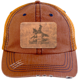 TURNIN AND BURNIN ON LEATHER 6990 Distressed Unstructured Trucker Cap - Patch