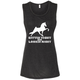 SITTIN TIGHT LOOKIN RIGHT TWH PERFORMANCE(WHITE) B8803 Ladies' Flowy Muscle Tank