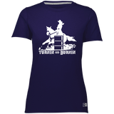 TURNIN AND BURNIN BARREL RACING (white) 4HORSE 64STTX Ladies’ Essential Dri-Power Tee