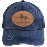 AMERICAN SADDLEBRED ON LEATHER 6990 Distressed Unstructured Trucker Cap - Patch