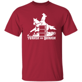 TURNIN AND BURNIN BARREL RACING (white) 4HORSE G500 5.3 oz. T-Shirt