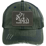 HUNTER JUMPER BLACK LEATHER 6990 Distressed Unstructured Trucker Cap - Patch