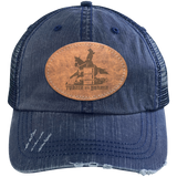 TURNIN AND BURNIN ON LEATHER 6990 Distressed Unstructured Trucker Cap - Patch