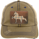 AMERICAN SADDLEBRED LEATHER PATCH (BURBURY) 6990 Distressed Unstructured Trucker Cap - Patch