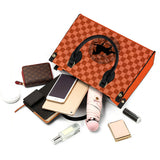 SADDLEBRED RIO ORANGE CHECK Luxury Women PU Tote Bag - Black